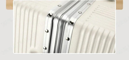 Vorne öffnender Rollgepäckkoffer mit großer Kapazität, Aluminiumrahmen, ABS + PC-Trolley, Koffer, USB-Lade-Boarding-Koffer