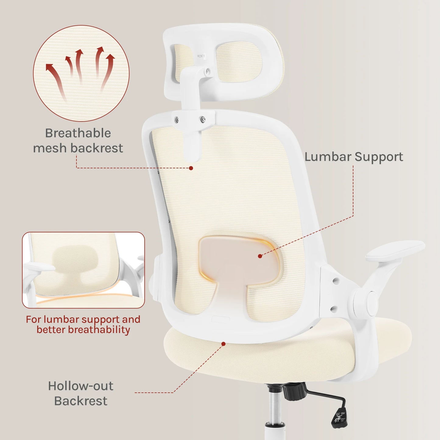 WOLTU Ergonomischer Netz-Bürostuhl, anhebbarer Gaming-Stuhl mit Kopfstütze, verstellbare Lordosenstütze, drehbarer Computerstuhl mit hoher Rückenlehne