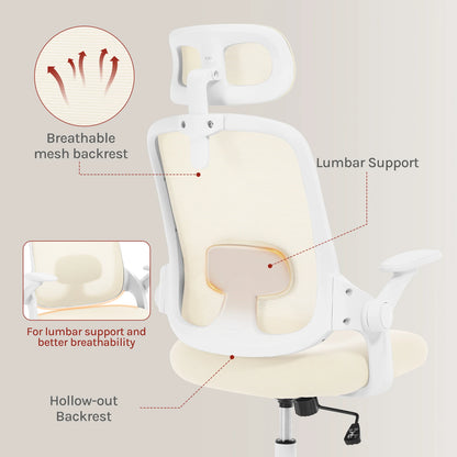 WOLTU Ergonomischer Netz-Bürostuhl, anhebbarer Gaming-Stuhl mit Kopfstütze, verstellbare Lordosenstütze, drehbarer Computerstuhl mit hoher Rückenlehne