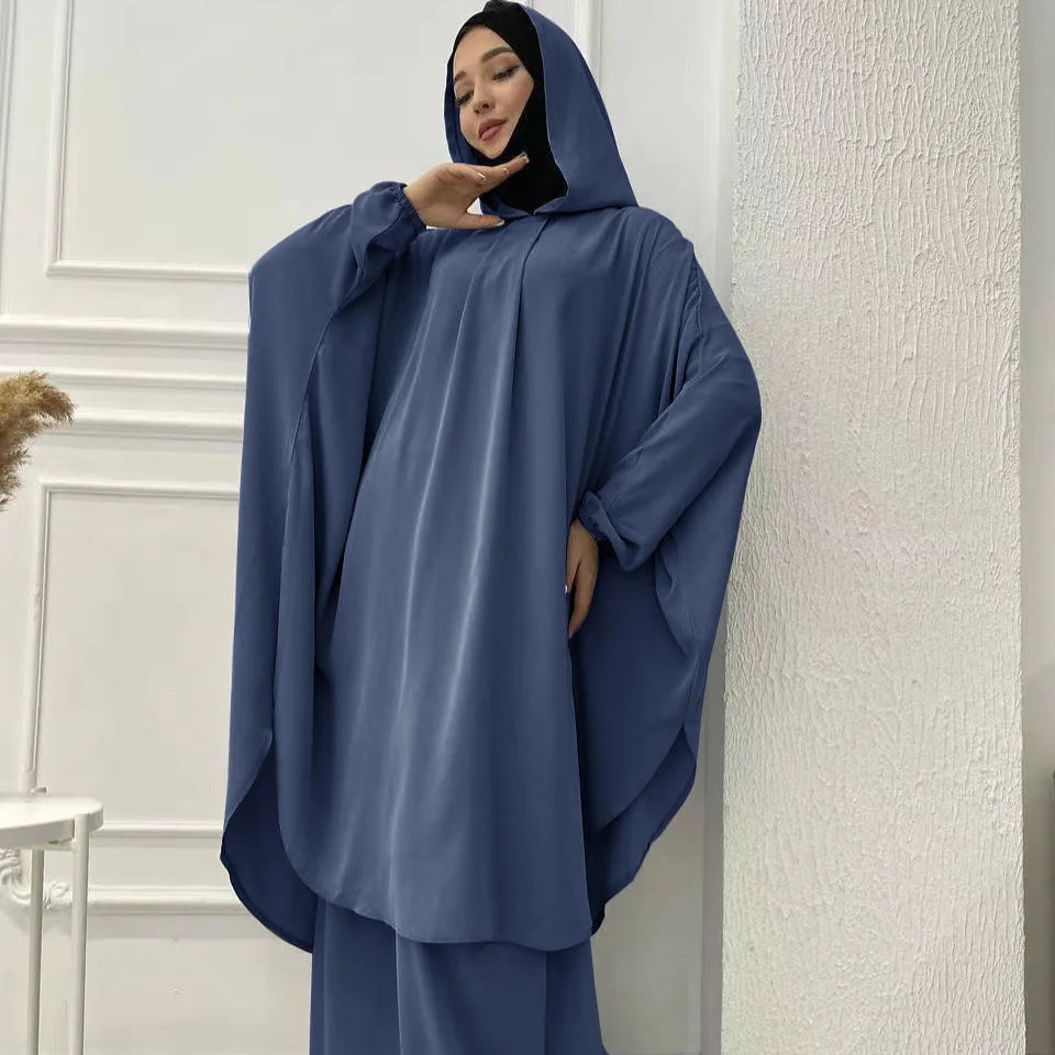 Eid Hooded Abaya 2 Piece Set Long Hijab Khimar Muslim Women Dress Prayer Jilbab Ramadan Gown Abayas Skirt Sets Islamic Clothes.