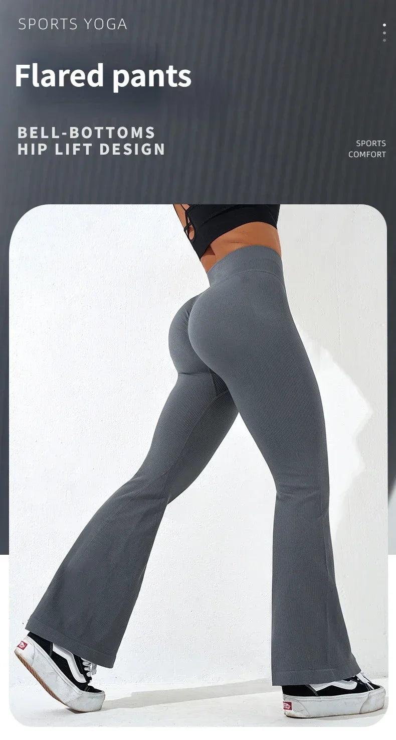 Sexy Slim Flared Pants Cross Waist Legging Women Seamless Gym Running Cycling Knit Yoga Stretch Butt Lift High Waist Pants.