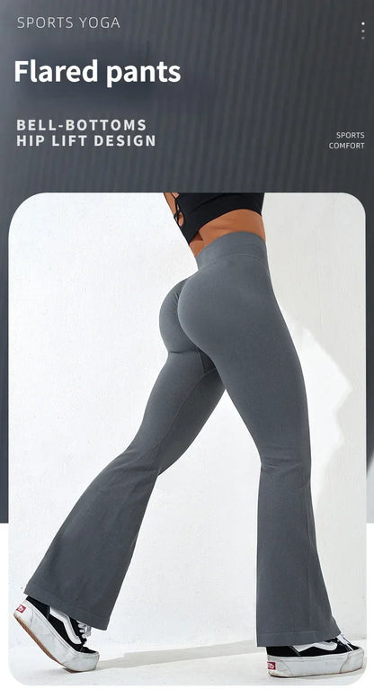 Sexy Slim Flared Pants Cross Waist Legging Women Seamless Gym Running Cycling Knit Yoga Stretch Butt Lift High Waist Pants.