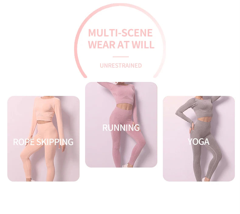 Women Yoga 2 Pieces Workout Outfits Seamless High Waist Leggings Sports Crop Top Running Clothes Sets.