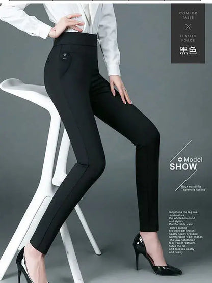 Büro Dame Koreanische Mode Gerade Hosen Weibliche Elastische Band Hohe Taille Feste Große Größe 5XL Frauen Herbst Elegante Hosen 2023