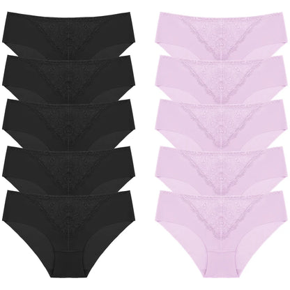 BZEL 10PCS/Set Women's Panties Exquisite Sweet Lace Underwear Sexy Lingerie Silk Satin Briefs Woman Comfort Breathable Underpant