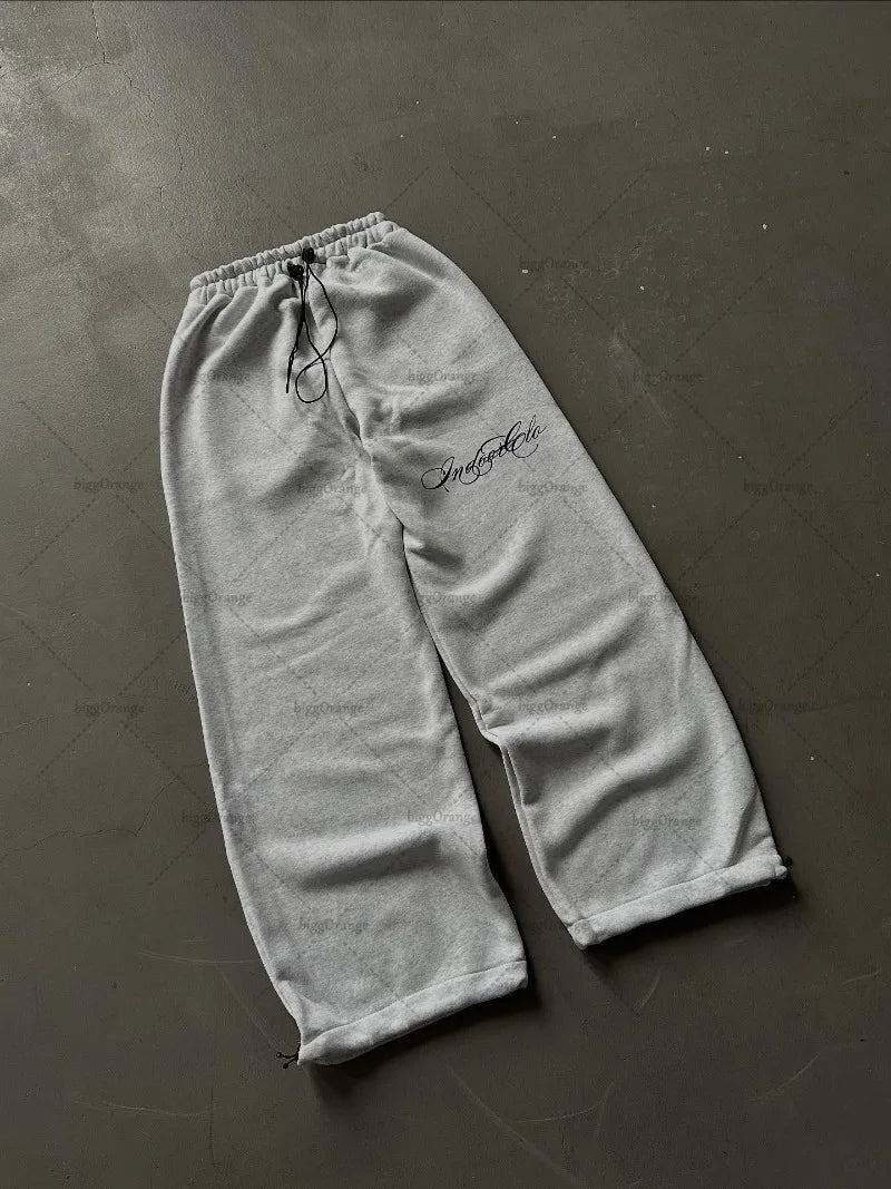 High Street Fashion Loose Street Casual Trousers Men Y2k Gothic Punk Anime Letter Print Stitching Wide Leg Pants  Women.