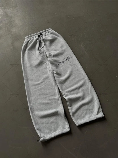 High Street Fashion Loose Street Casual Trousers Men Y2k Gothic Punk Anime Letter Print Stitching Wide Leg Pants  Women.