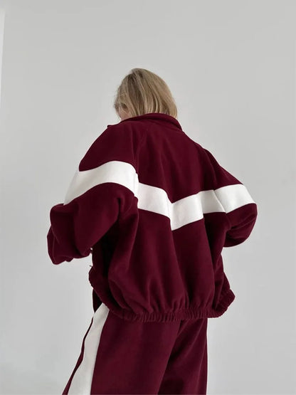 Women's Ready Zip Front Set Street Style Lightweight Hoodie & Pants Two Piece Sports Casual Fashion Loose Outdoor Outfit.