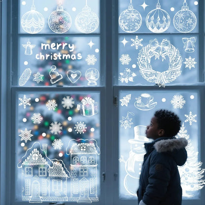 Christmas Wall Stickers Xmas Tree Winter Snowman Snowflake Window Glass Static Electricity Stickers Merry Christmas Decors.