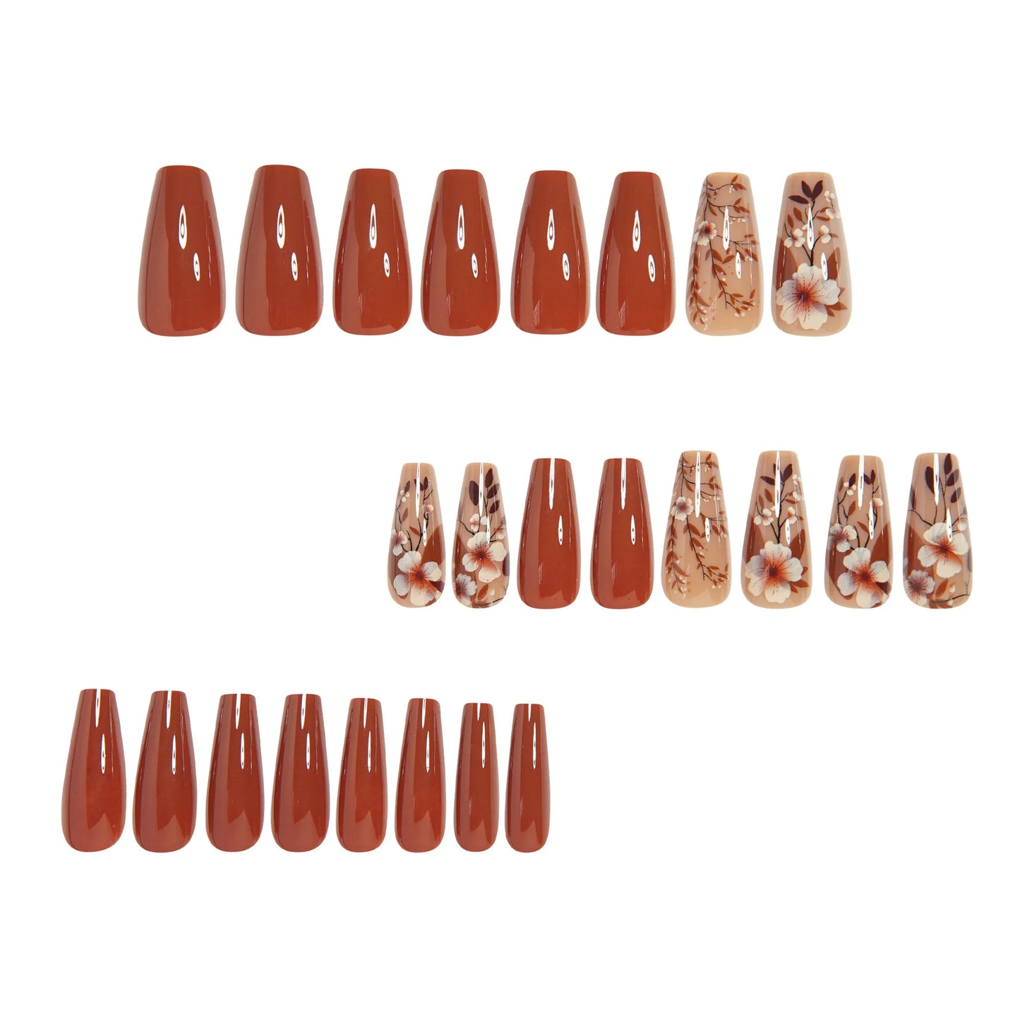 24pcs/set short medium long fake nails for Spring summer season gradient peach flowers butterfly heart press on false nail art