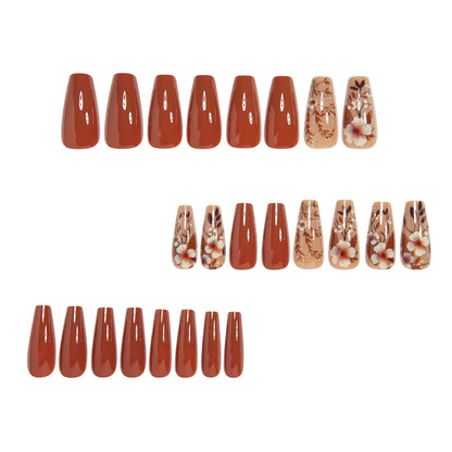 24pcs/set short medium long fake nails for Spring summer season gradient peach flowers butterfly heart press on false nail art