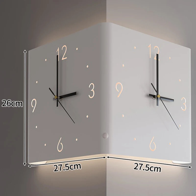 Wohnzimmer Wanduhren Gebogene Ecke Doppelseitige Stille Wanduhren LED Induktion Beleuchtung Uhr Luxus Design Dekor