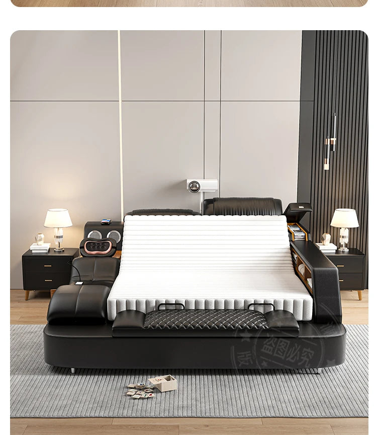 Nordic Multifunktions Doppelbett Seite Von Seite Leder Luxus Kingsize Bett Rahmen Plattform Holz Design Lit Schlafzimmer Set Möbel