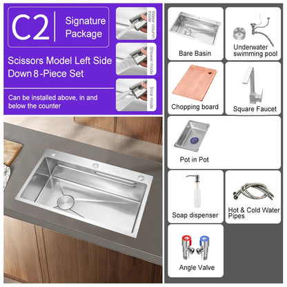 304 Stainless Steel Kitchen Sink Silver Embossed Large Single Slot Home Improvement Multifunction Wash Basin For Kitchen