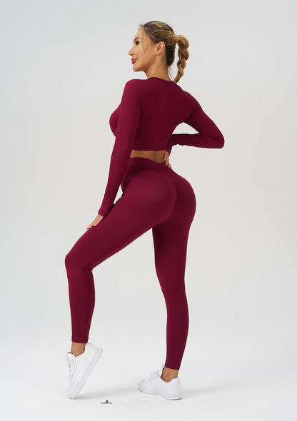 Woman Clothing Yoga Long Sleeve Top Sets Gym Leggings Pilate Yoga Women's Tracksuit Seamless Workout Clothes Outdoor Sportswears.
