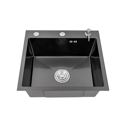 Küchenspüle, integrierte Spüle aus Edelstahl, 50 x 45 cm, Wasserhahn, Küchenspüle mit Seifenspender und Abtropfbrett, Gartenspüle