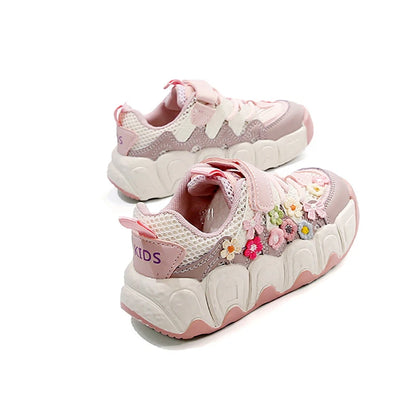 Girls Flowers Sports Shoes Children Princess Embroidered Running Shoes Air Mesh Girls Casual Sneakers Summer 2025 New.