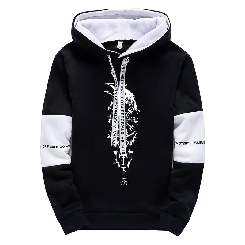 Fall Winter Daily Casual Sporty Jogger Sportswear Viking Raven Print Outfits 2025 New Fashion Men's Tracksuit Hoodies Sweatpants.