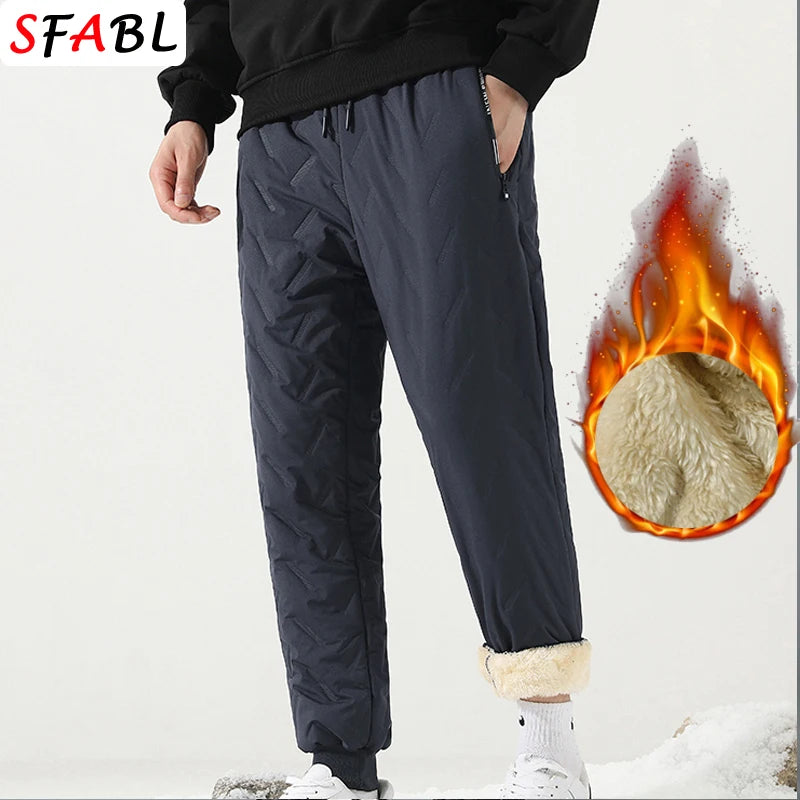 New Fleece Warm Winter Men's Pants Casual Thicken Joggers Pants for Men Thermal Padded Trousers Black Sweatpants Men Waterproof.