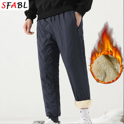 New Fleece Warm Winter Men's Pants Casual Thicken Joggers Pants for Men Thermal Padded Trousers Black Sweatpants Men Waterproof.