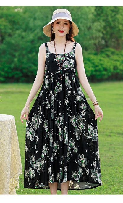 Neue Mode Lässig 2025, Sommer Elegante Kleider Für Frauen Oansatz Druck Vintage Ärmelloses Kleid Lose Frauen Kleidung