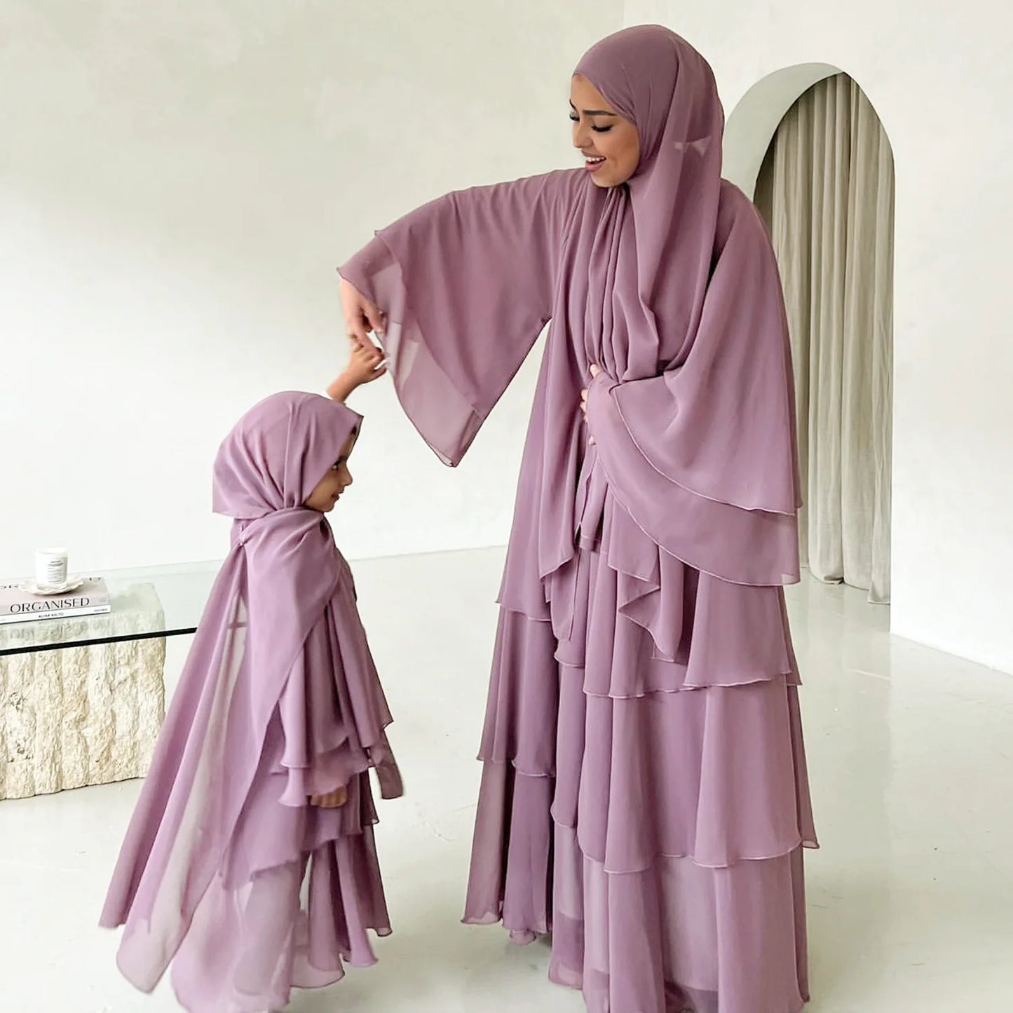 Eid Muslim Abaya for Women Chiffon 3 Layers Cake Party Cardigan Robe Jalabiya Dresses Ramadan Morocco Abayas Kaftan Vestidos.