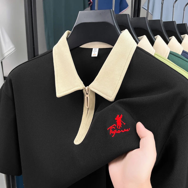 Designer brand fashion short sleeve polo shirt men luxury pony embroidery breathable summer color blocked high-end Paul T-shirt