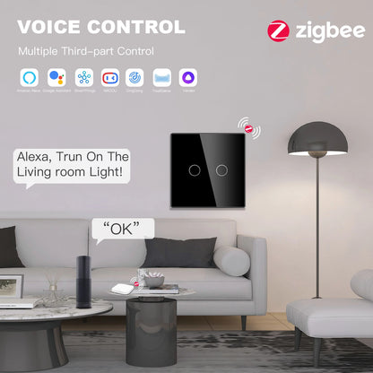 BSEED Zigbee 1/2/3Gang Touch Schalter Smart Wand Licht Schalter Tuya Google Smart Leben Alexa App Steuerung glas Panel Keine Neutral.