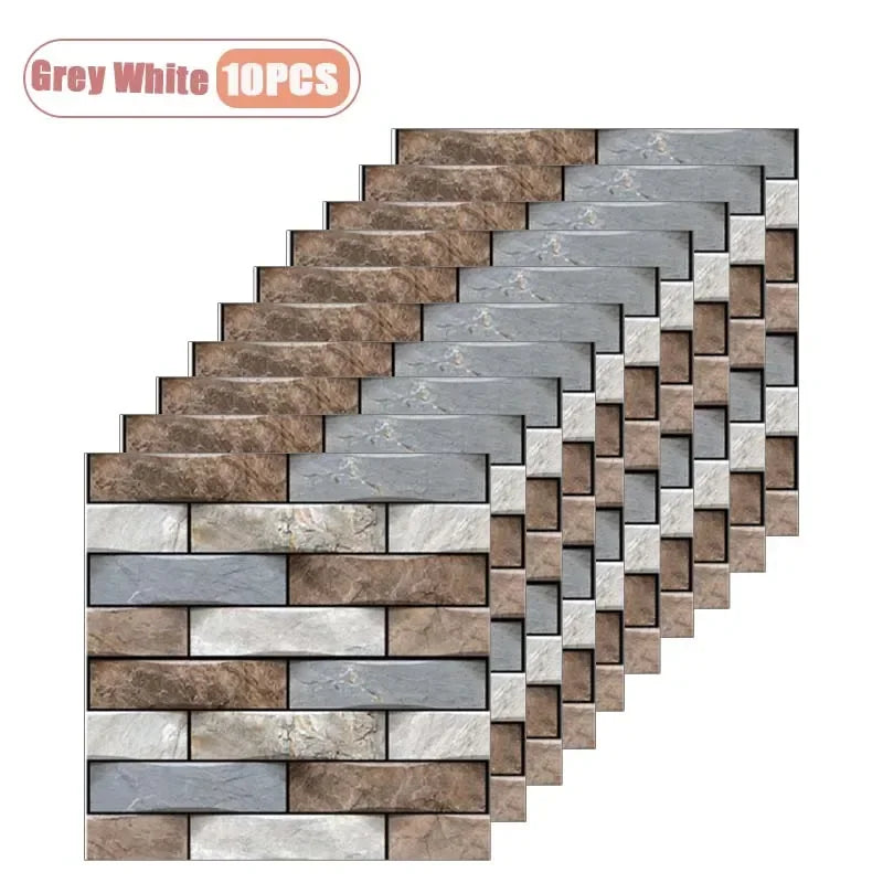 10PCS 3D Self Adhesive Foam Wall Stickers Waterproof Wallpaper Panels for Living Room Bedroom Dining TV Background Decor