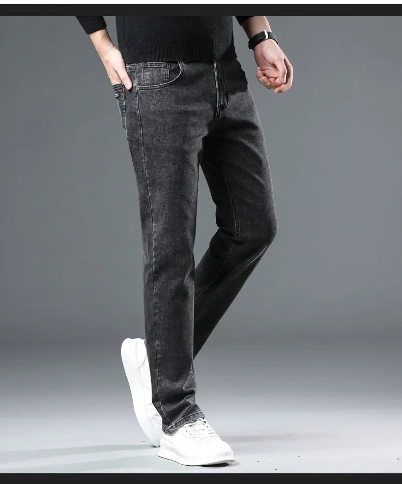 Slim Fit Casual Men's Jeans Youth Straight Leg Regular Business Elastic Long Trousers Autumn New Arrival from Mainland China.