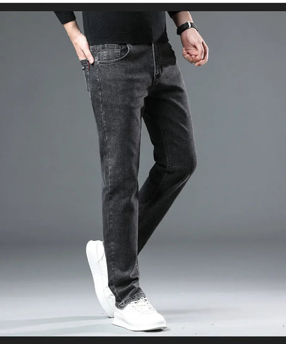 Slim Fit Casual Men's Jeans Youth Straight Leg Regular Business Elastic Long Trousers Autumn New Arrival from Mainland China.