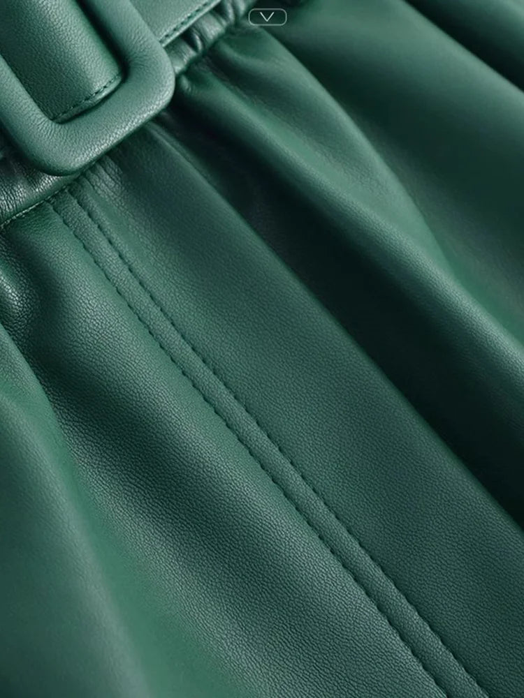 S-5XL New Women Plus Size Leather Skirt Spring Autumn Fashion Stretch Waist A-Line Loose Long Skirt Split Leather Sheepskin.