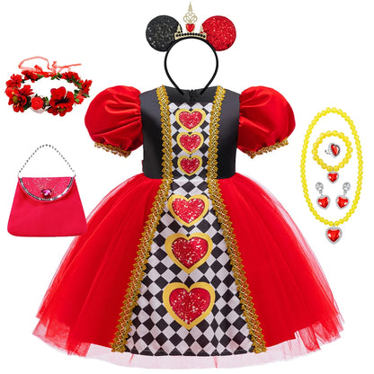 Alice Red Queen Cosplay Prinzessin Kleid Mädchen Deluxe Performance Kleidung Kind Karneval Halloween Party Charm Kostüm Geburtstagsgeschenk