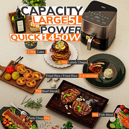 5L Air Fryer, Electric Hot fryer Oven Oilless Cooker with Touch Control & Nonstick Basket & Visible Window, Family Size.