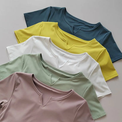 Women's  Sports Shirts Yoga Short-sleeved T-shirt Padded Tight Training T-Shirt Breathable Quick-dry Running T-Shirt Fitness Top.