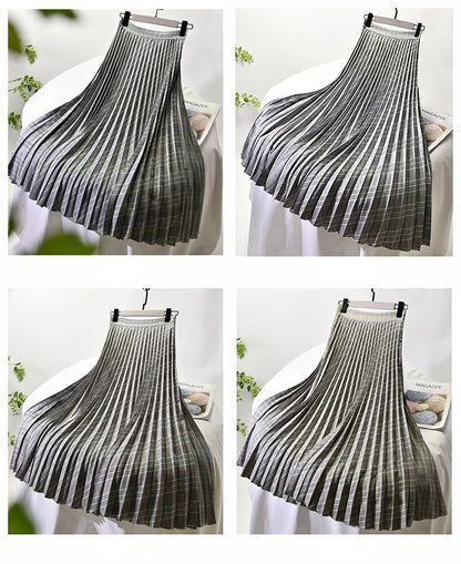 Looks Thin Pleated Skirt 2025 New High Waist A-line Skirt Mid-length Big Size Plaid Skirt Long Pleated Skirt Length 75-90cm