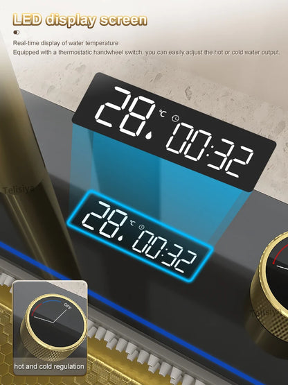 Goldenes Wasserfall-Küchenspüle, Edelstahlspüle, geprägte Digitalanzeige, Einzelschlitz-Waschbecken für die Wohnung, goldenes Waschbecken