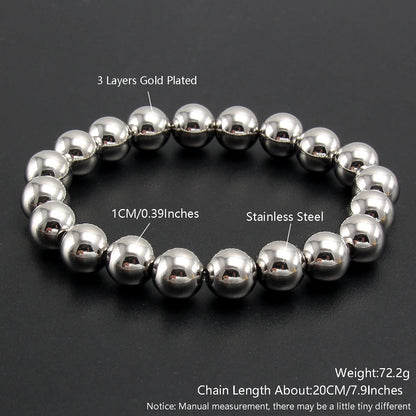 MHS.SUN Trend Stretch Stainless Steel Bracelets Gold Sliver Color 2MM 5MM 8MM Stacked Ball Beaded Bracelet For Women Men Jewelry
