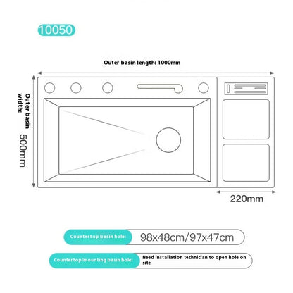 Stainless Steel Kitchen Sink Large Size Single Slot Multifunctional With Trash Can and Drain Rack Household Wash Dish Basin