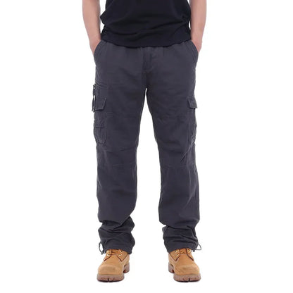 2025 Men's Casual Elastic Waist Plus Size Cargo Pants Multiple Pockets Loose Fit Trousers For Construction Site.