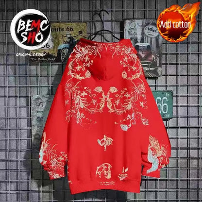 Chinese Style Essentials Hoodies Woman Winter Tops Coquette Star Clothes Autumn Pulovers Hooded Sweatshirt Women Grunge Vintage