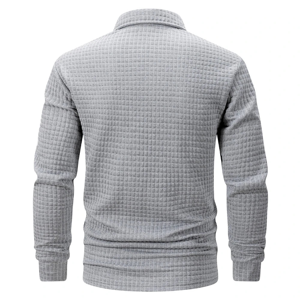 Autumn Knitted Jacquard Grid Polo Pullover Men Solid Color Casual Long Sleeved Sweatshirts Male Daily Warm Turtleneck Streetwear.