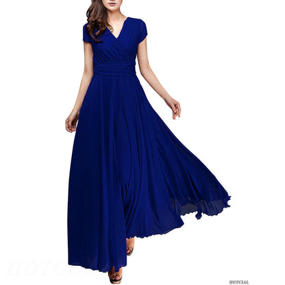 Frauen Damen Kleidung Kurzarm Sexy Club Boho Strand Kleid Dame Sommer Tiefem V-ausschnitt Party Lange Maxi Kleid Frauen