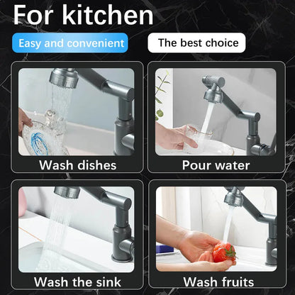 Basin Faucet 360° Rotate Bathroom Sink Mixer Cold Hot Tap Height Adjusted Multi Function Nozzle