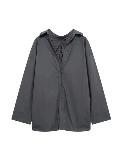 Oversized Pleated Back Shirts for Women, Long Sleeve, Button-up, Female Blouses, Chic Tops, Fashion.