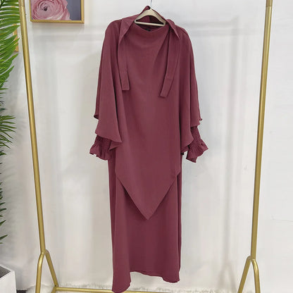 Extra Long Khimar and Abaya Jilbab 2 Piece Set Muslim Woman Prayer Garment Islamic Outfit Ramadan Eid Hijab Dress Dubai Turkey