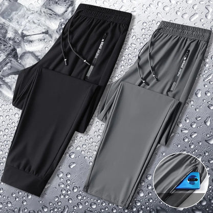 Men Summer Thin Ice Silk Pants Loose Style Workwear Casual Quick Dry Sports Pants Long Breathable High Elasticity.
