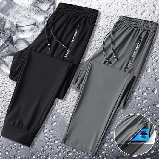 Men Summer Thin Ice Silk Pants Loose Style Workwear Casual Quick Dry Sports Pants Long Breathable High Elasticity.