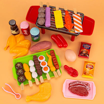 Baby Dress Up Kitchen Toys BBQ Set Kids Simulated BBQ Cookware Cooking Simulated Food Cosplay Educational Gift Toys.