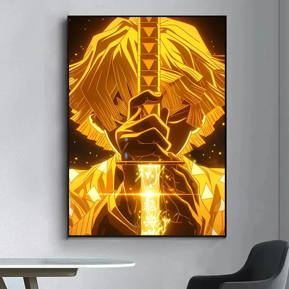 1pc Neon Effect Japan Anime Demon Slayer Tanjiro Nezuko Character Poster Self-adhesive Art Waterproof Paper Sticker Wall Decor.